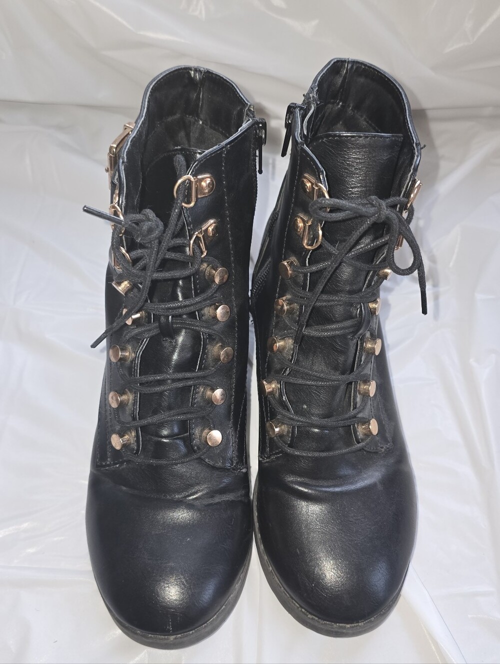 Black Ankle Boots with Gold Hardware